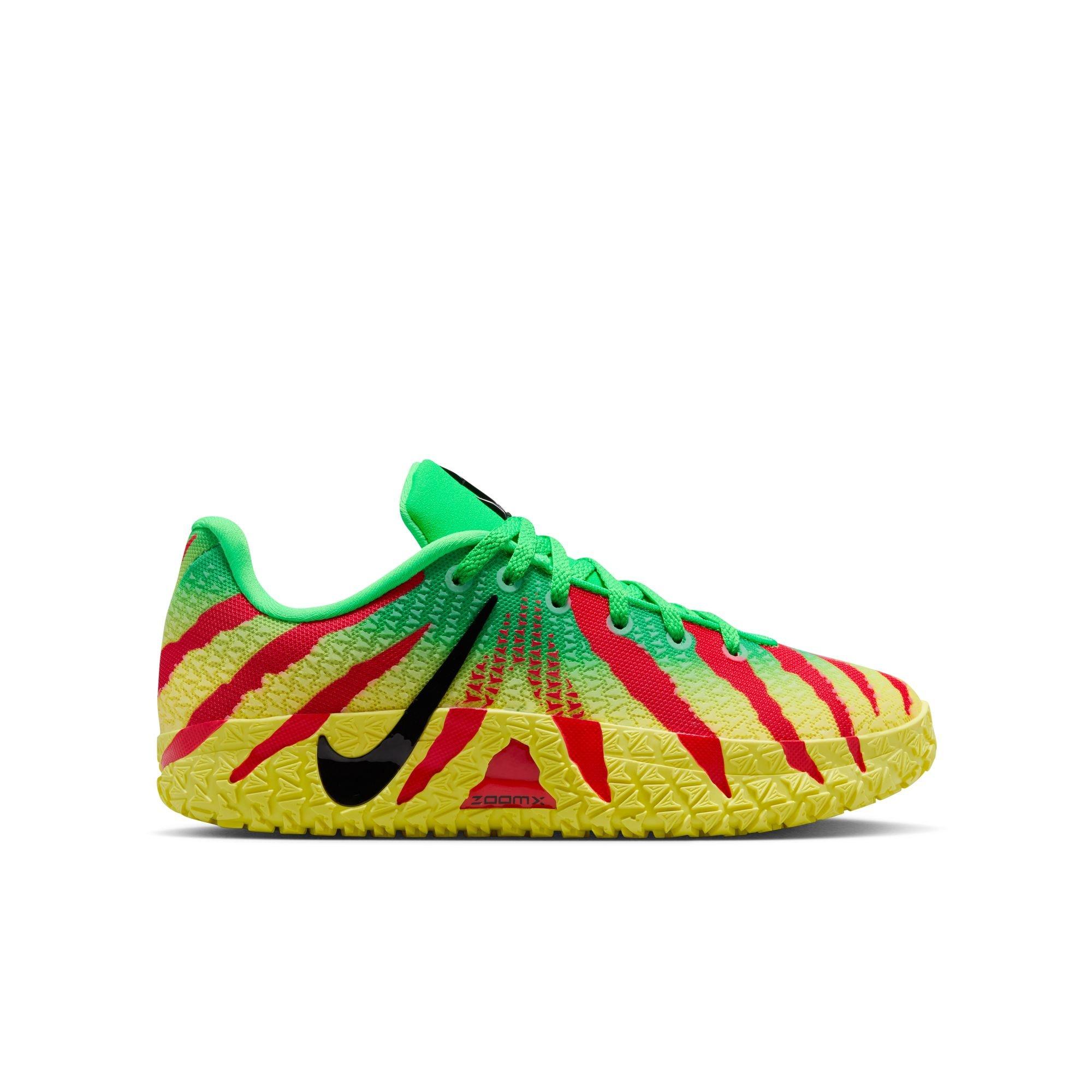 Nike Ja 3 "Explorer" Grade School Kids' Basketball Shoe - GREEN SPARK/BLACK/UNIVERSITY RED